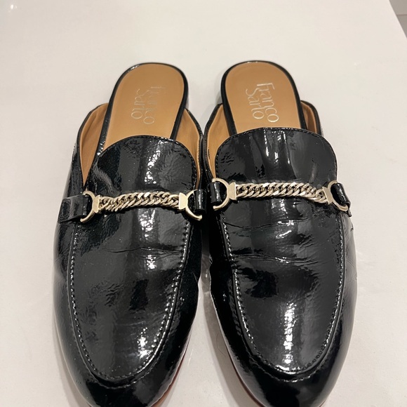 Franco Sarto Shoes - Franco Sarto Black Patent Mules with Silver Chain